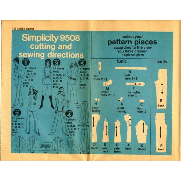 Simplicity 9508 Misses Retro Tunic & Pants Sewing Pattern Sizes 14 Bust 36 Compl - Picture 3 of 4